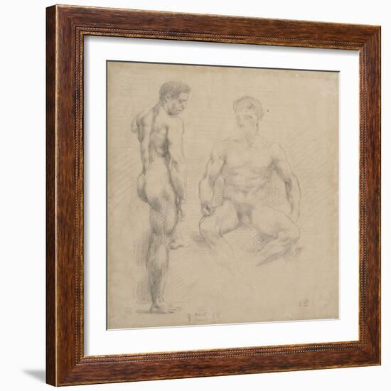 Two Studies of Nude Men One Standing, Another Sitting-Eugene Delacroix-Framed Giclee Print