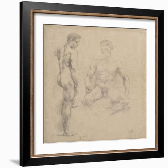 Two Studies of Nude Men One Standing, Another Sitting-Eugene Delacroix-Framed Giclee Print