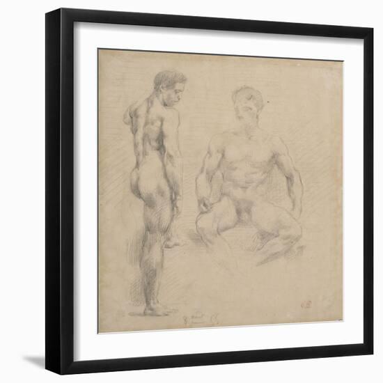 Two Studies of Nude Men One Standing, Another Sitting-Eugene Delacroix-Framed Giclee Print