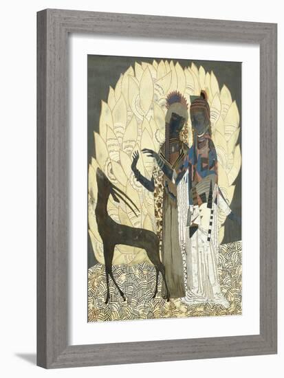 Two Stylised Women with an Antelope Amongst Foliages, C.1928-Francois-Louis Schmied-Framed Giclee Print