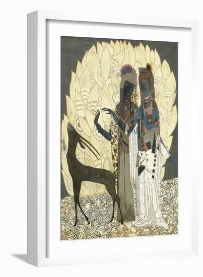 Two Stylised Women with an Antelope Amongst Foliages, C.1928-Francois-Louis Schmied-Framed Giclee Print