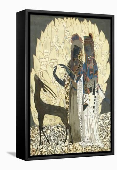 Two Stylised Women with an Antelope Amongst Foliages, C.1928-Francois-Louis Schmied-Framed Premier Image Canvas