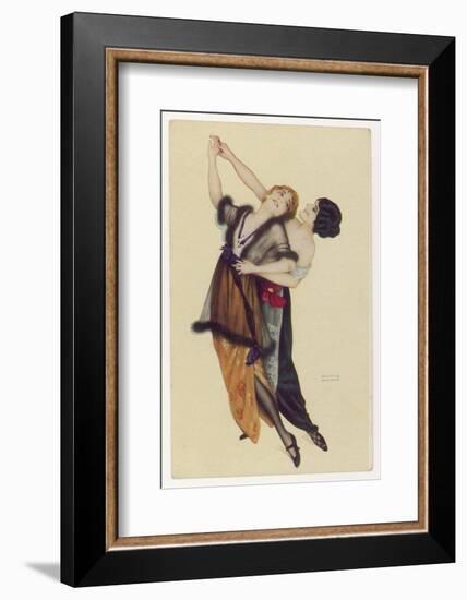 Two Stylishly Dressed Ladies Dance the Tango Stylishly Together-null-Framed Photographic Print