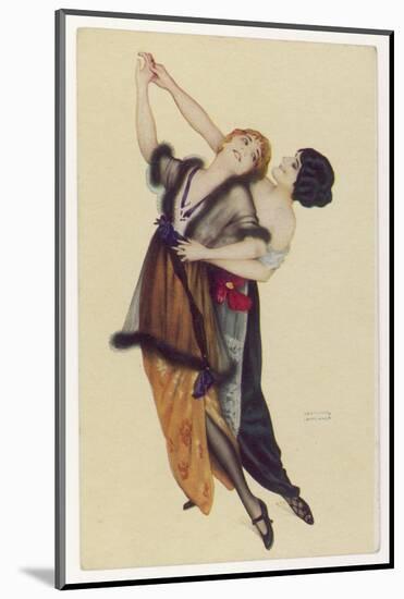 Two Stylishly Dressed Ladies Dance the Tango Stylishly Together-null-Mounted Photographic Print