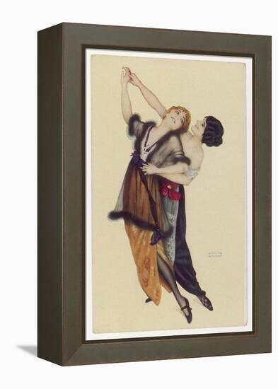 Two Stylishly Dressed Ladies Dance the Tango Stylishly Together-null-Framed Premier Image Canvas