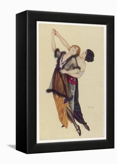 Two Stylishly Dressed Ladies Dance the Tango Stylishly Together-null-Framed Premier Image Canvas