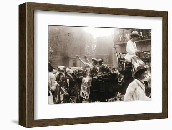 Two suffragettes celebrating their release from Holloway Prison, London, on 22 August 1908-Unknown-Framed Photographic Print