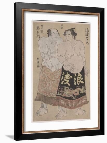 Two Sumo Wrestlers (Colour Woodblock Print)-Katsukawa Shunsho-Framed Giclee Print