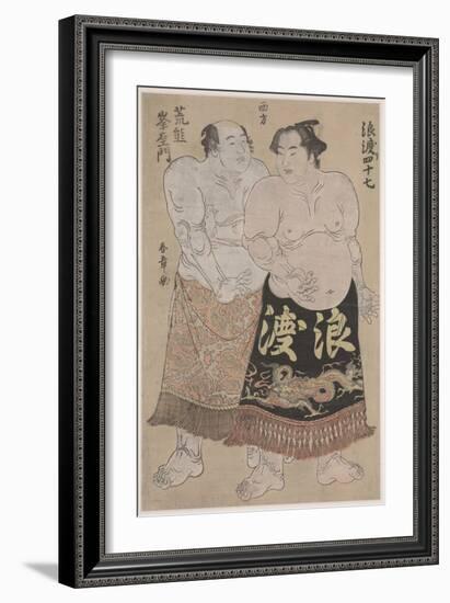 Two Sumo Wrestlers (Colour Woodblock Print)-Katsukawa Shunsho-Framed Giclee Print