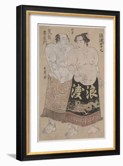 Two Sumo Wrestlers (Colour Woodblock Print)-Katsukawa Shunsho-Framed Giclee Print