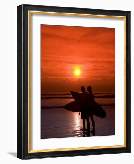 Two Surfers Calling it a Day, Kuta Beach, Bali, Indonesia, Southeast Asia, Asia-Richard Maschmeyer-Framed Photographic Print