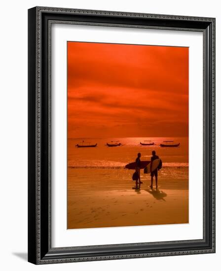 Two Surfers Late in the Day, Kuta Beach, Bali, Indonesia, Southeast Asia, Asia-Richard Maschmeyer-Framed Photographic Print