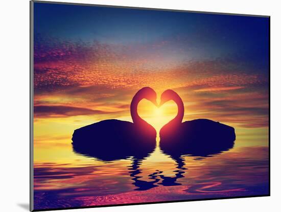 Two Swans Making a Heart Shape at Sunset. Valentine's Day Romantic Concept-Michal Bednarek-Mounted Photographic Print