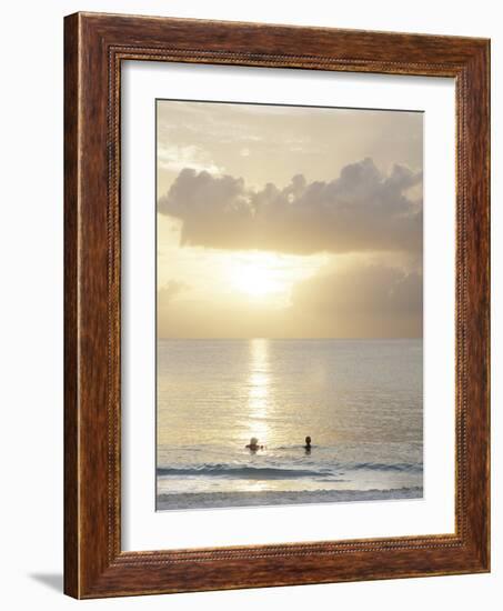 Two Swimmers in Ocean at Sunset, Grace Bay, Providenciales, Turks and Caicos, West Indies-Kim Walker-Framed Photographic Print