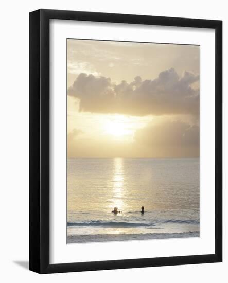 Two Swimmers in Ocean at Sunset, Grace Bay, Providenciales, Turks and Caicos, West Indies-Kim Walker-Framed Photographic Print