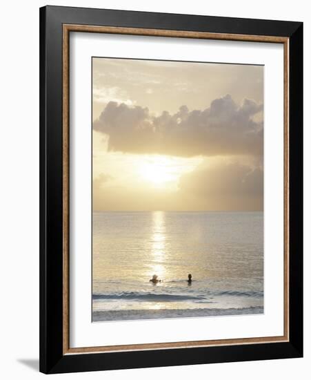 Two Swimmers in Ocean at Sunset, Grace Bay, Providenciales, Turks and Caicos, West Indies-Kim Walker-Framed Photographic Print