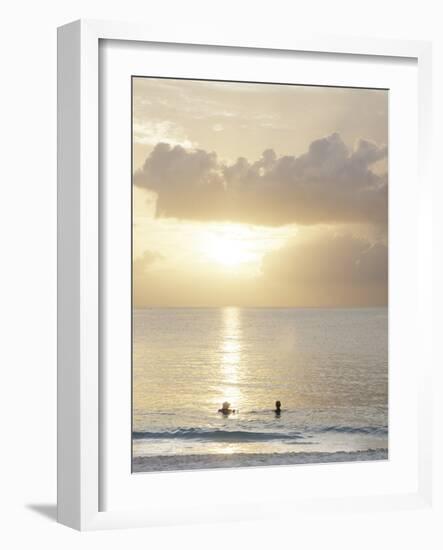 Two Swimmers in Ocean at Sunset, Grace Bay, Providenciales, Turks and Caicos, West Indies-Kim Walker-Framed Photographic Print