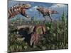 Two T. Rex Dinosaurs Confront Each Other over a Dead Triceratops-Stocktrek Images-Mounted Photographic Print