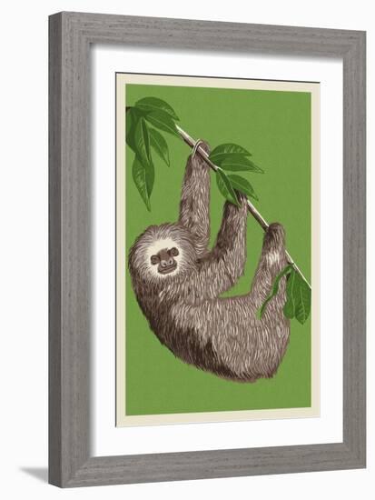 Two Toed Sloth - Letterpress-Lantern Press-Framed Premium Giclee Print