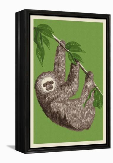 Two Toed Sloth - Letterpress-Lantern Press-Framed Stretched Canvas