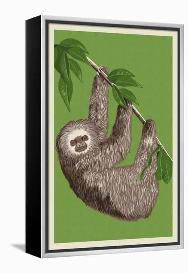 Two Toed Sloth - Letterpress-Lantern Press-Framed Stretched Canvas