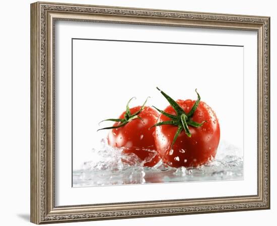 Two Tomatoes Surrounded with Water-Michael Löffler-Framed Photographic Print