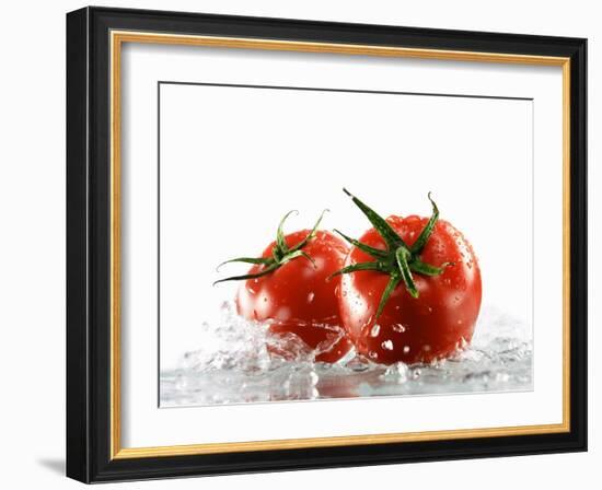 Two Tomatoes Surrounded with Water-Michael Löffler-Framed Photographic Print