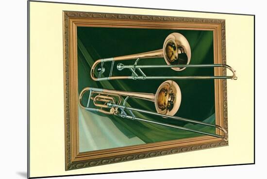 Two Trombones in Frame-null-Mounted Art Print