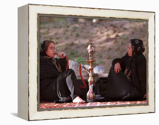 Two Unidentified Iranian Women Smoke a Water Pipe-null-Framed Premier Image Canvas