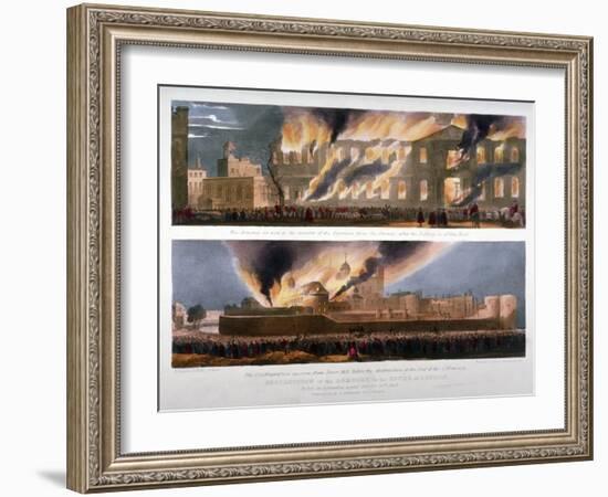 Two Views of the Destruction of the Armoury in the Tower of London by Fire, 30 October 1841-W & Co Kohler-Framed Giclee Print