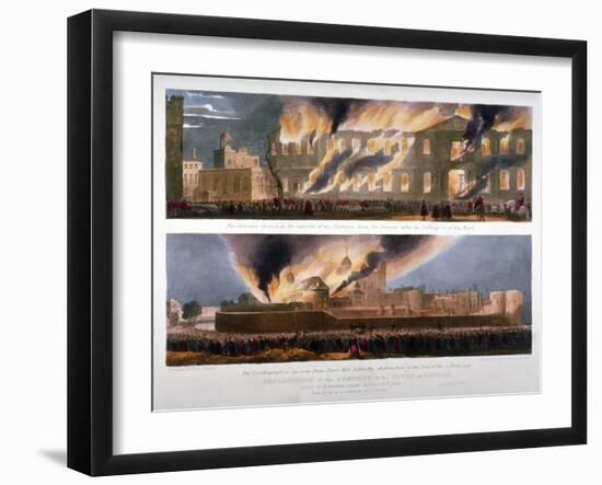 Two Views of the Destruction of the Armoury in the Tower of London by Fire, 30 October 1841-W & Co Kohler-Framed Giclee Print