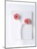 Two Vivid Pink Gerbera Daisy Blooms on White Stems with White Background-null-Mounted Photographic Print