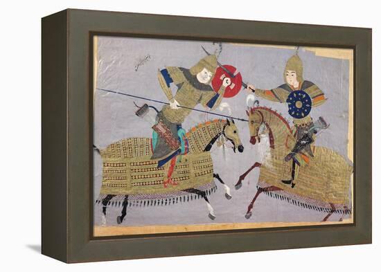 Two Warriors on Horseback in Combat, School of Tabriz, circa 1480-null-Framed Premier Image Canvas