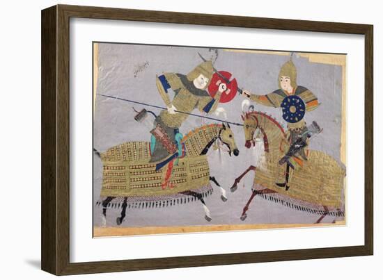 Two Warriors on Horseback in Combat, School of Tabriz, circa 1480-null-Framed Giclee Print