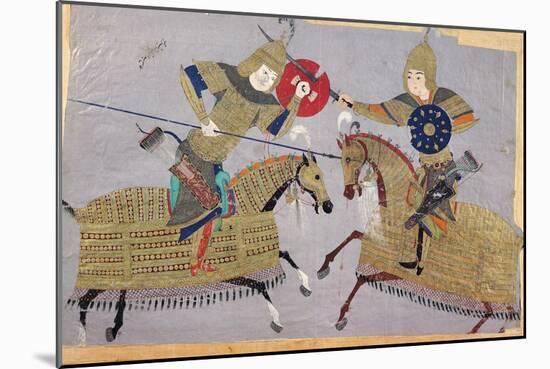 Two Warriors on Horseback in Combat, School of Tabriz, circa 1480-null-Mounted Giclee Print