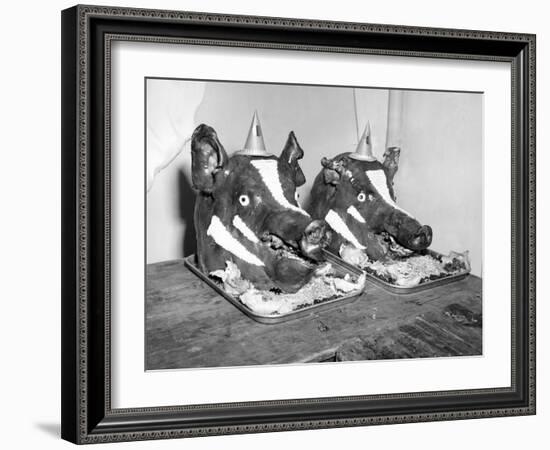 Two Well Decorated Roasted Pigs Heads in Australia, Ca. 1955.-Kirn Vintage Stock-Framed Photographic Print