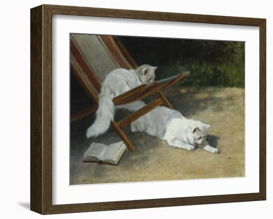 Two White Persian Cats with a Ladybird by a Deckchair, 19th Century-Arthur Heyer-Framed Giclee Print