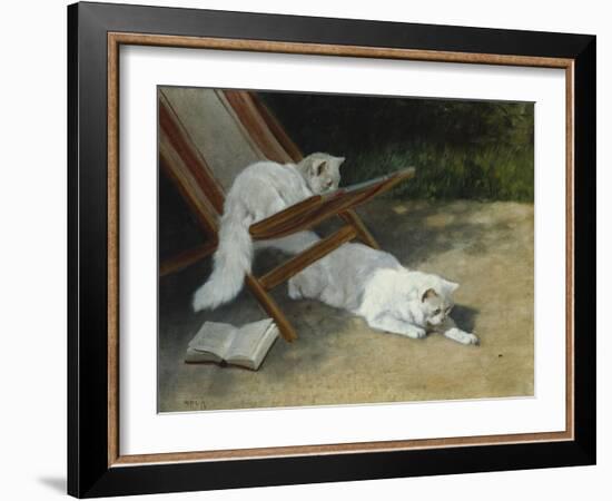 Two White Persian Cats with a Ladybird by a Deckchair, 19th Century-Arthur Heyer-Framed Giclee Print