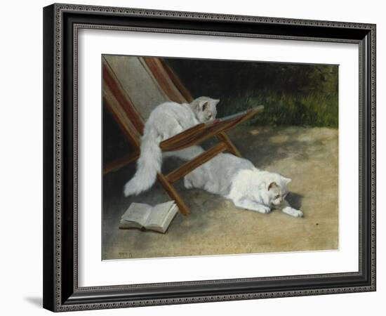 Two White Persian Cats with a Ladybird by a Deckchair, 19th Century-Arthur Heyer-Framed Giclee Print