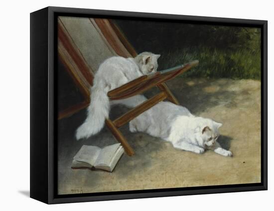 Two White Persian Cats with a Ladybird by a Deckchair, 19th Century-Arthur Heyer-Framed Premier Image Canvas