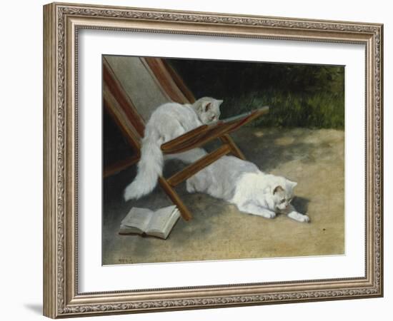 Two White Persian Cats with a Ladybird by a Deckchair, 19th Century-Arthur Heyer-Framed Giclee Print