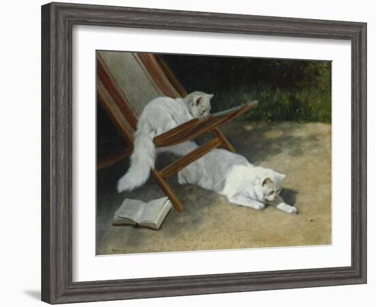 Two White Persian Cats with a Ladybird by a Deckchair, 19th Century-Arthur Heyer-Framed Giclee Print