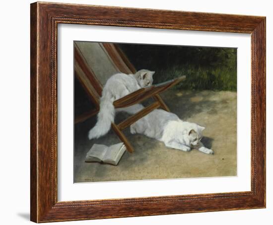 Two White Persian Cats with a Ladybird by a Deckchair, 19th Century-Arthur Heyer-Framed Giclee Print