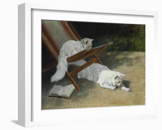 Two White Persian Cats with a Ladybird by a Deckchair, 19th Century-Arthur Heyer-Framed Giclee Print