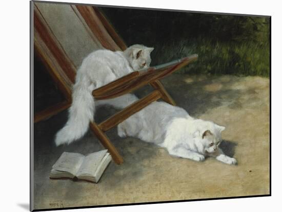 Two White Persian Cats with a Ladybird by a Deckchair, 19th Century-Arthur Heyer-Mounted Giclee Print