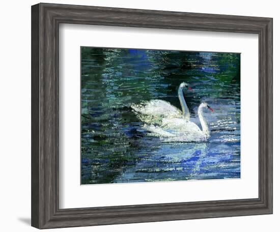 Two White Swans On Lake-balaikin2009-Framed Art Print