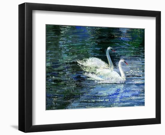 Two White Swans On Lake-balaikin2009-Framed Art Print