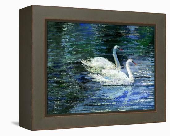 Two White Swans On Lake-balaikin2009-Framed Stretched Canvas