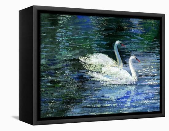 Two White Swans On Lake-balaikin2009-Framed Stretched Canvas