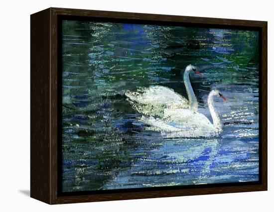 Two White Swans On Lake-balaikin2009-Framed Stretched Canvas